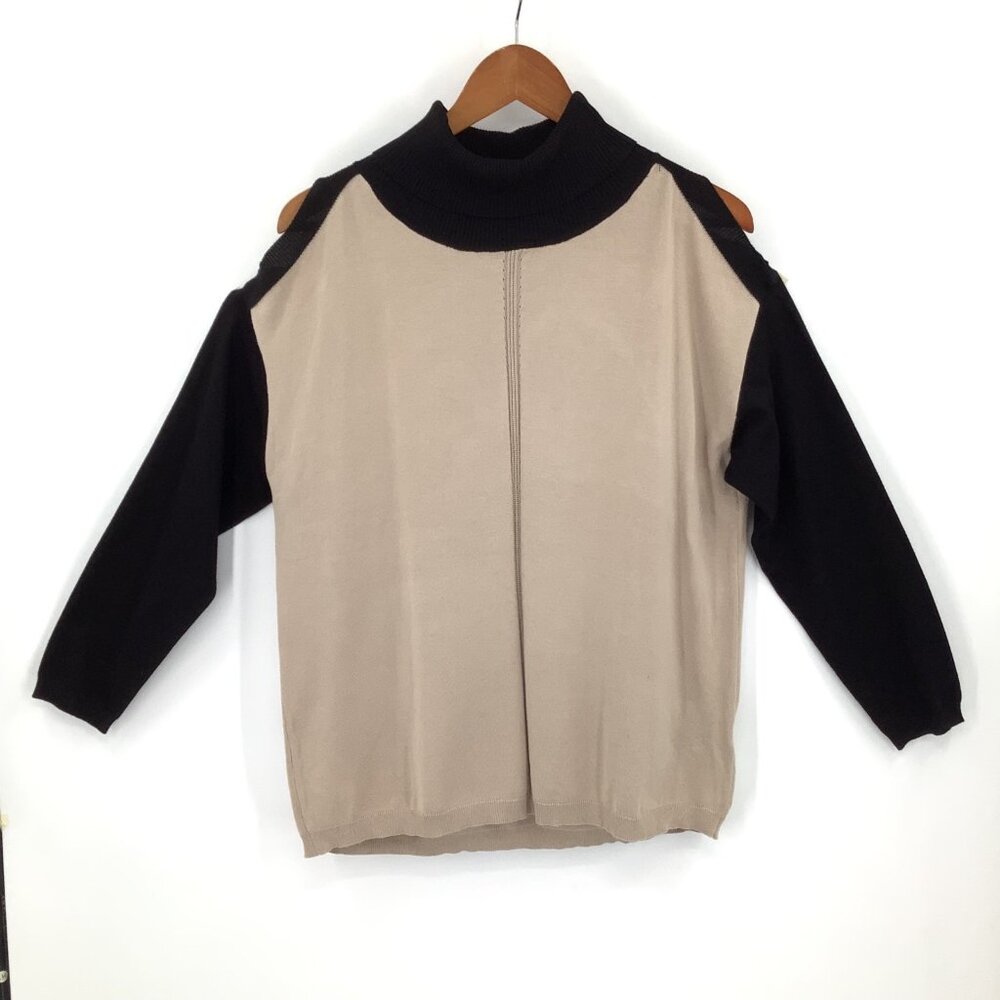 Lety & Me Women's Plus Size XL Black Beige Cold Shoulder Turtleneck Sweater